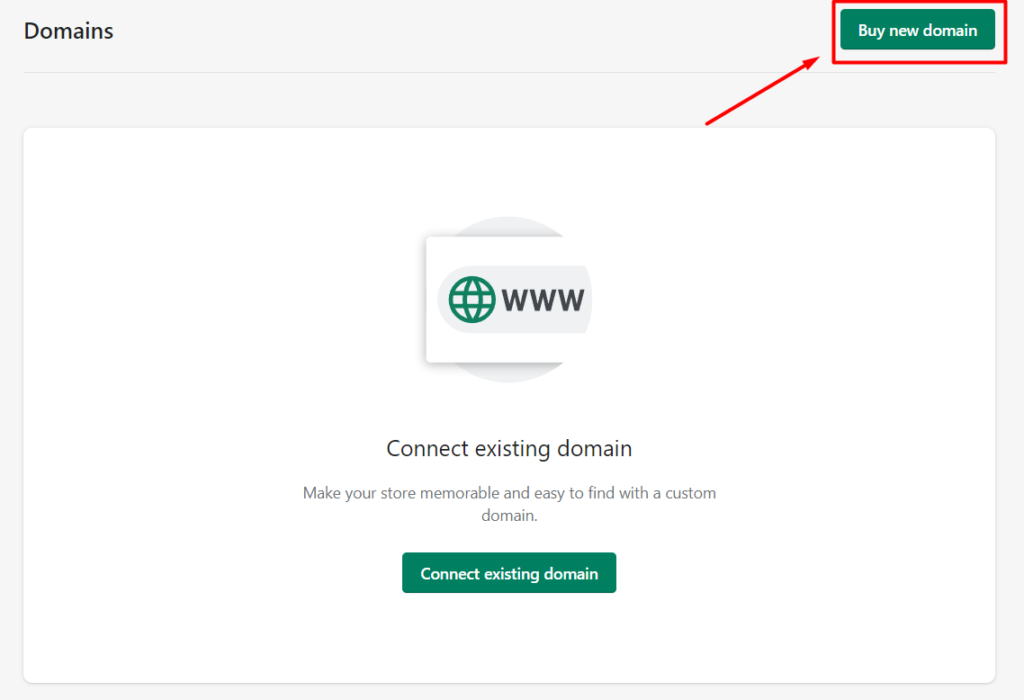 Step 3 to buy a domain from Shopify is to click Buy New Domain.