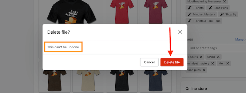 Confirm you want to delete the Shopify product image.