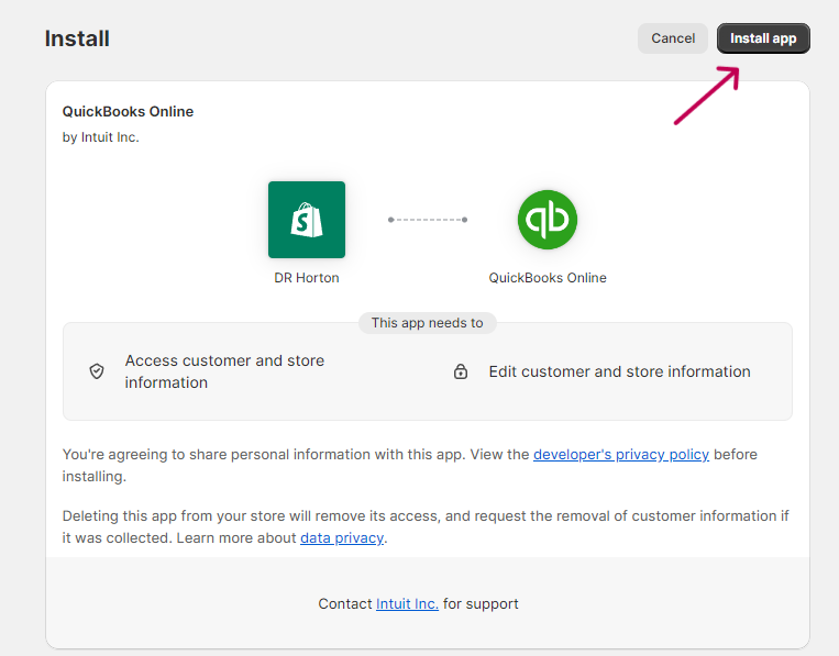Install the Quickbooks Online app to Shopify.