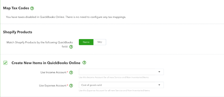 Configure the additional options you want to set up for syncing orders from Shopify to Quickbooks Online.