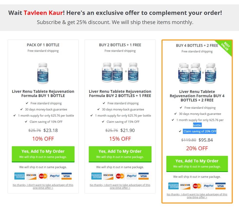 A beautiful example of a post-purchase upsell and downsell on Shopify.