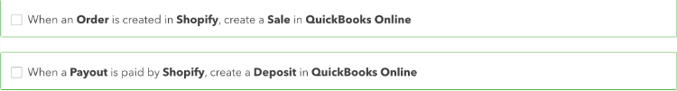 Select the Shopify and Quickbooks Online sync option you want.