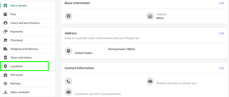 Set up Shopify Location settings.