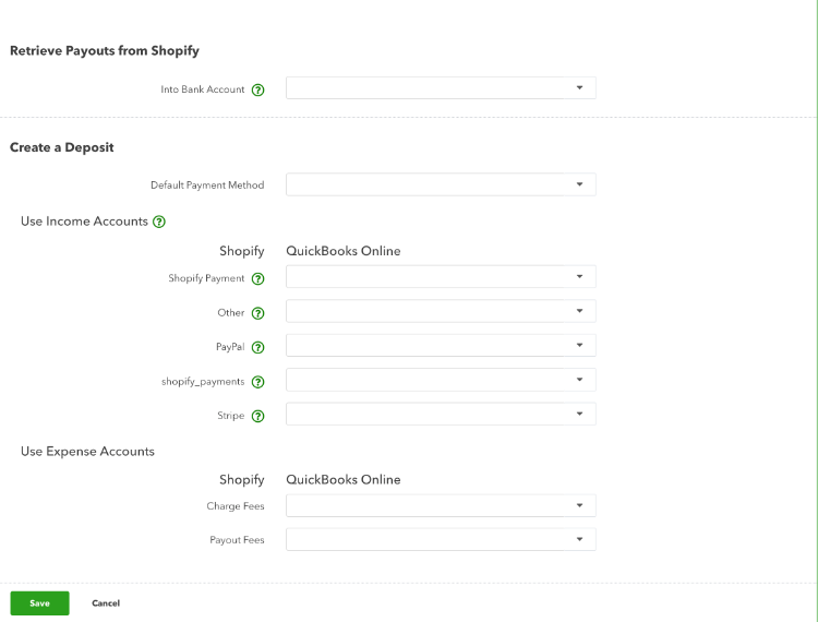 Setup payout sync to sync payouts from Shopify to Quickbooks Online.