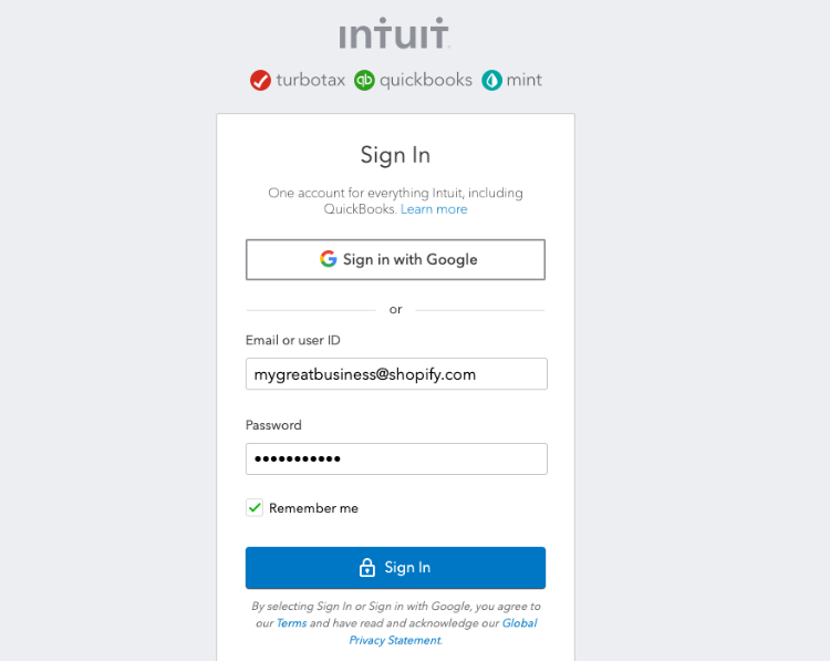 Sign in to Quickbooks Online.