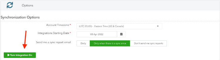 Turn the Shopify to Quickbooks Online integration on.