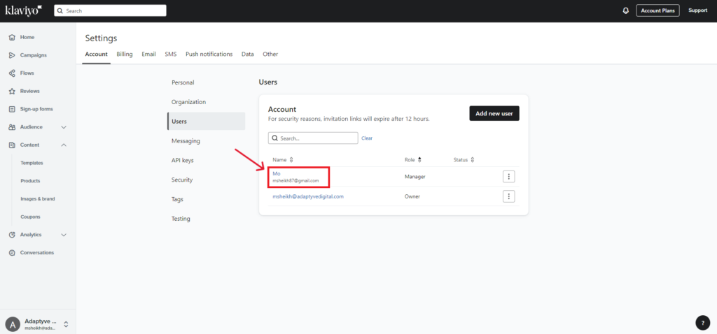 Update Roles for Existing User Step 2 - Click on the user's name.
